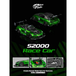 Lot57Supplies Diecast Shop Micro Turbo S2000 race car in transparent green, 1:64 scale diecast model with racing decals.
