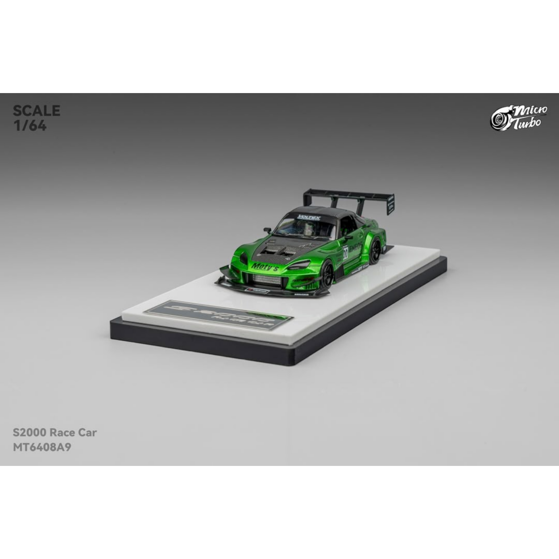 Lot57Supplies Diecast Shop Micro Turbo 1:64 scale S2000 race car in transparent green with black racing details