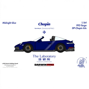 Lot57Supplies Diecast Shop: The Laboratory x DarwinPRO 1:64 scale Midnight Blue Porsche 992 Targa Chopin Kit resin model.