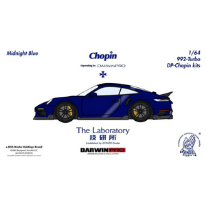 Lot57Supplies Diecast Shop: Midnight blue 1:64 scale resin model of Porsche 992 Turbo Chopin Kit by The Laboratory x DarwinPRO.
