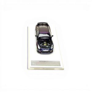Lot57Supplies Diecast Shop MOTORHELIX 1:64 scale midnight purple Nissan GT-R R35 diecast model with open hood