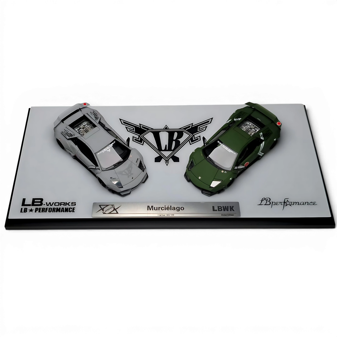 Lot57Supplies Diecast Shop MiniCraftsman 1:64 scale resin LB Murcielago model car set in combat grey and green.