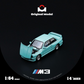 Lot57Supplies Diecast Shop OM E30 M3 diecast model car in mint green with an open hood on a black background