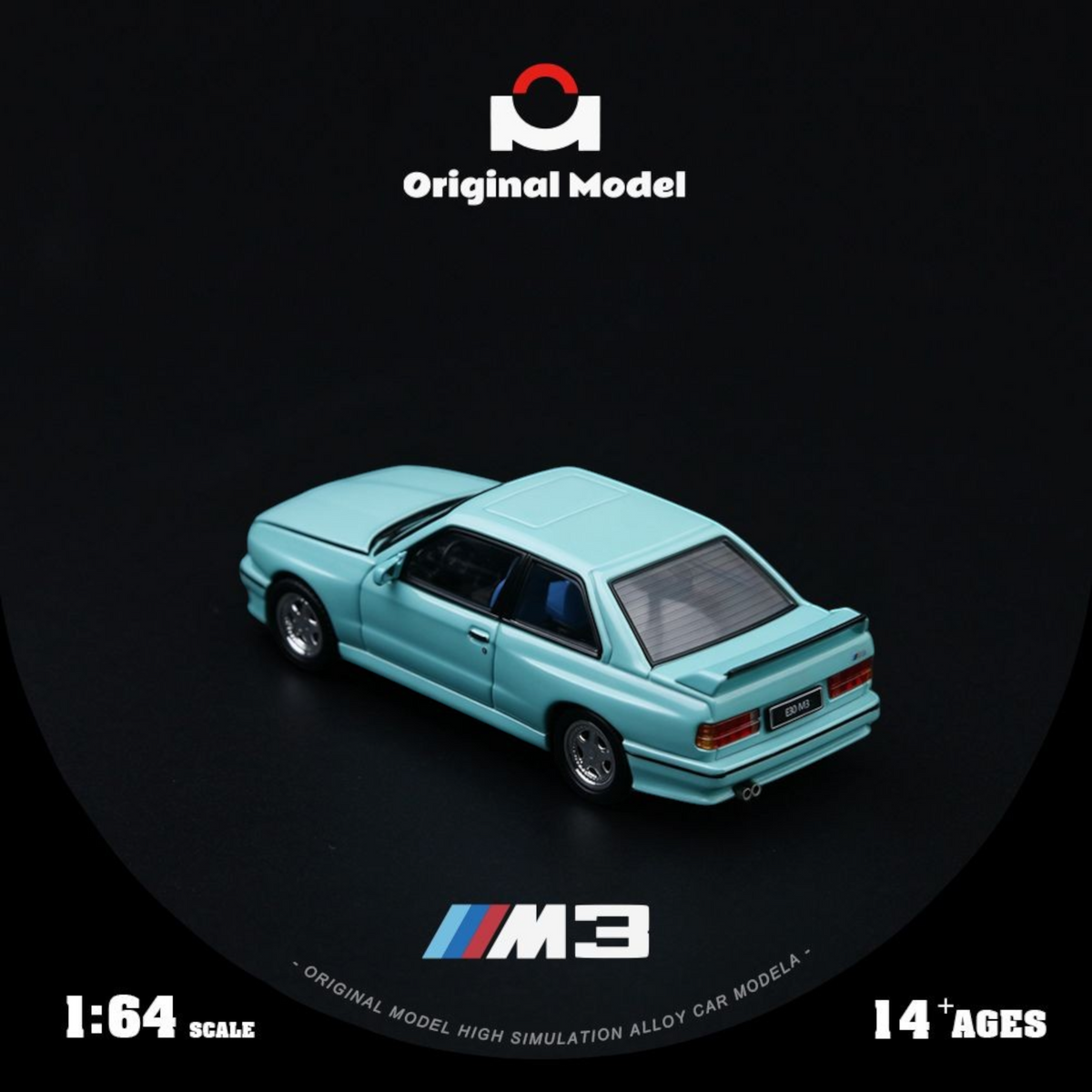 Lot57Supplies Diecast Shop OM E30 M3 diecast model car in mint green, 1:64 scale, rear three-quarter view