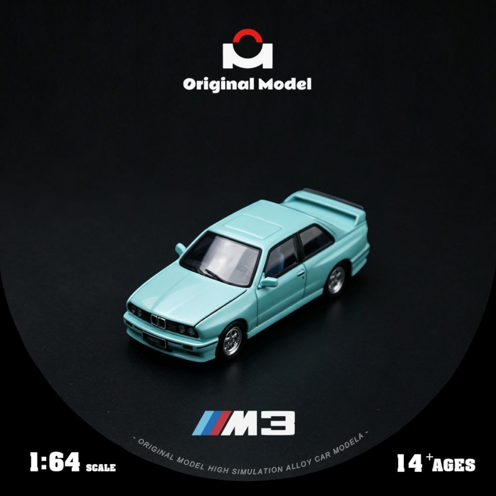 Lot57Supplies Diecast Shop OM E30 M3 diecast model car in mint green, 1:64 scale, high detail miniature vehicle.