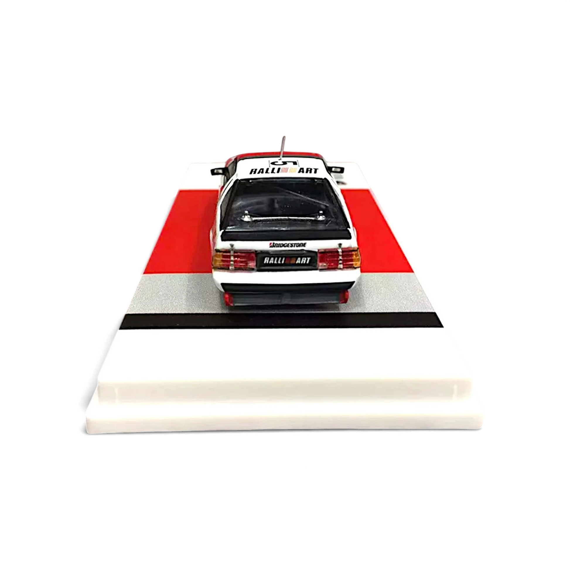 Lot57Supplies Diecast Shop 1:64 scale Tarmac Works Mitsubishi Starion Macau Guia race car model, rear view