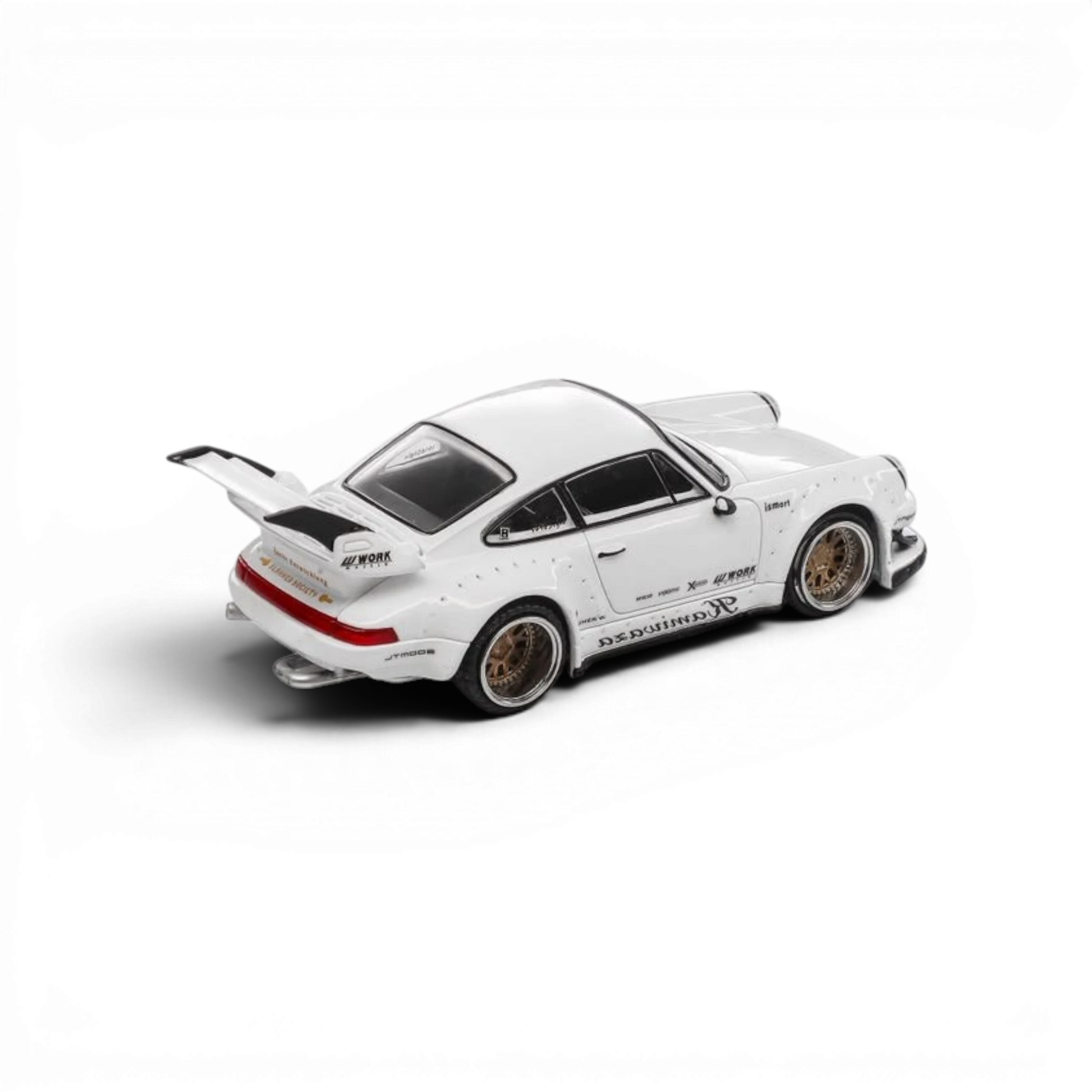 Lot57Supplies Diecast Shop Modelmodel RWB 930 diecast car in Kamiwaza White with widebody kit and bronze wheels