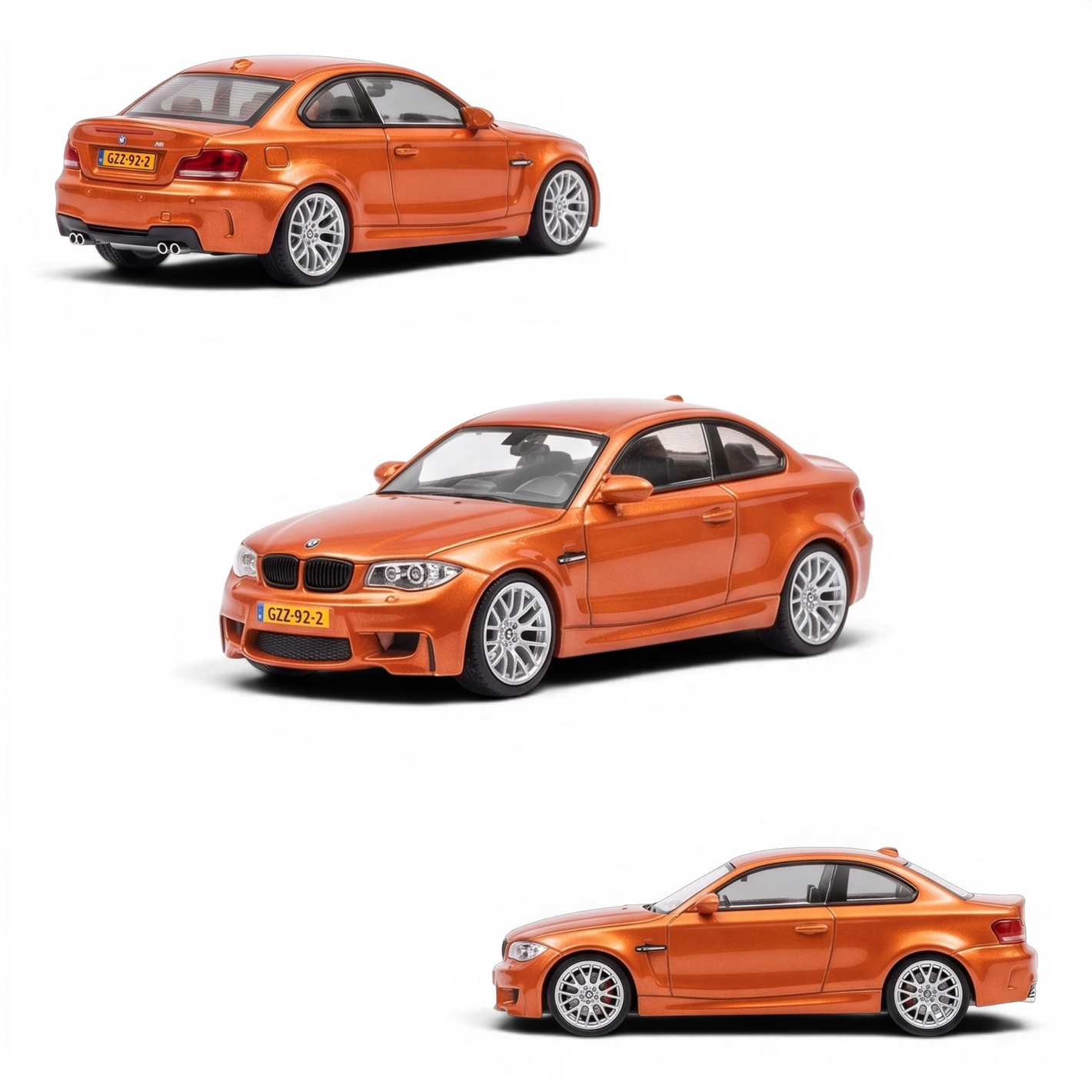 Lot57Supplies Diecast Shop MORTAL 1:64 scale diecast Valencia Orange BMW 1M Coupe model car showing multiple angles