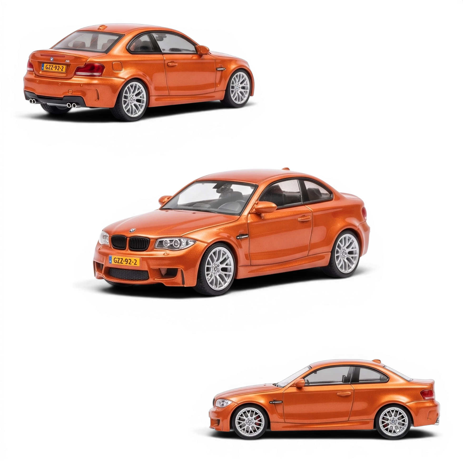 Lot57Supplies Diecast Shop MORTAL 1:64 scale diecast Valencia Orange BMW 1M Coupe model car showing multiple angles