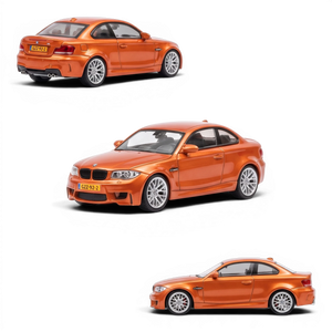 Lot57Supplies Diecast Shop MORTAL 1:64 scale diecast Valencia Orange BMW 1M Coupe model car showing multiple angles