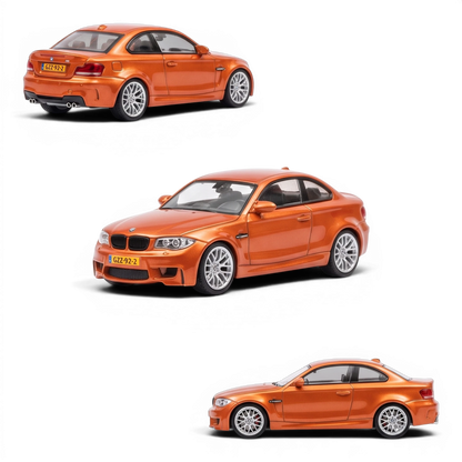 Lot57Supplies Diecast Shop MORTAL 1:64 scale diecast Valencia Orange BMW 1M Coupe model car showing multiple angles