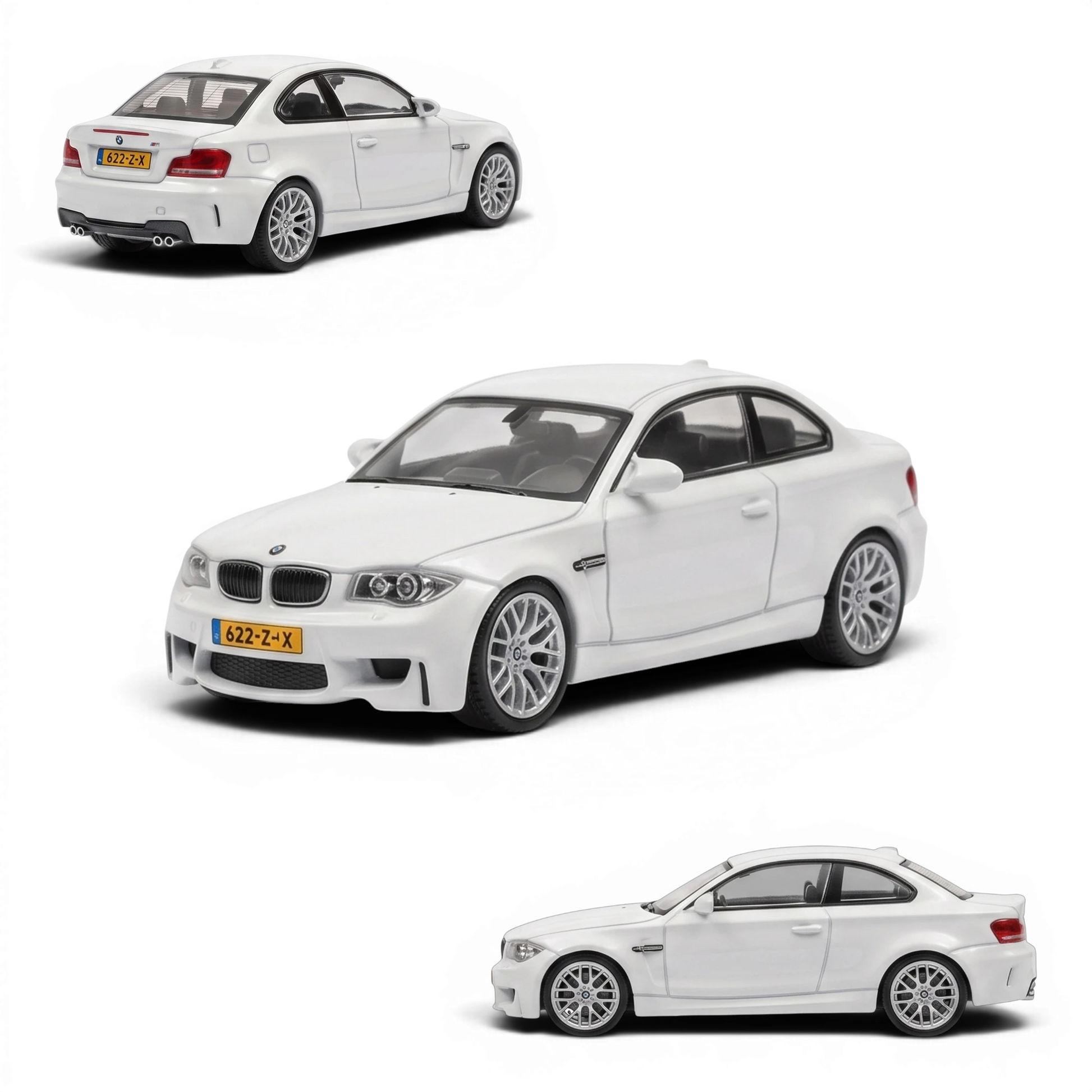 Lot57Supplies Diecast Shop MORTAL 1:64 scale pearl white BMW 1M Coupe diecast model car showing multiple angles