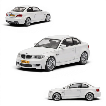 Lot57Supplies Diecast Shop MORTAL 1:64 scale pearl white BMW 1M Coupe diecast model car showing multiple angles