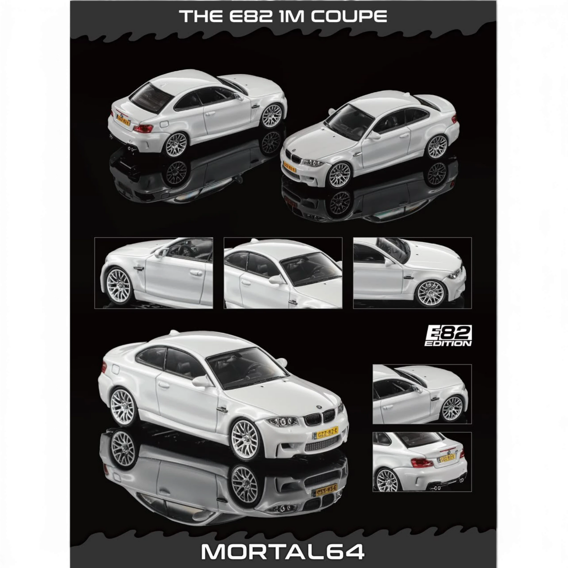 Lot57Supplies Diecast Shop MORTAL 1:64 scale pearl white BMW 1M Coupe diecast model car showing multiple angles