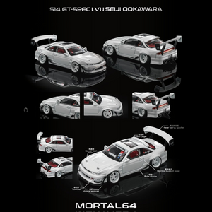 Lot57Supplies Diecast Shop MORTAL Nissan S14 V1 Cambergang 1:64 scale white diecast model car with racing features