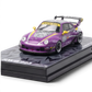 Lot57Supplies Diecast Shop motokit RWB 993 diecast car in purple Old Altar livery with yellow accents on display base