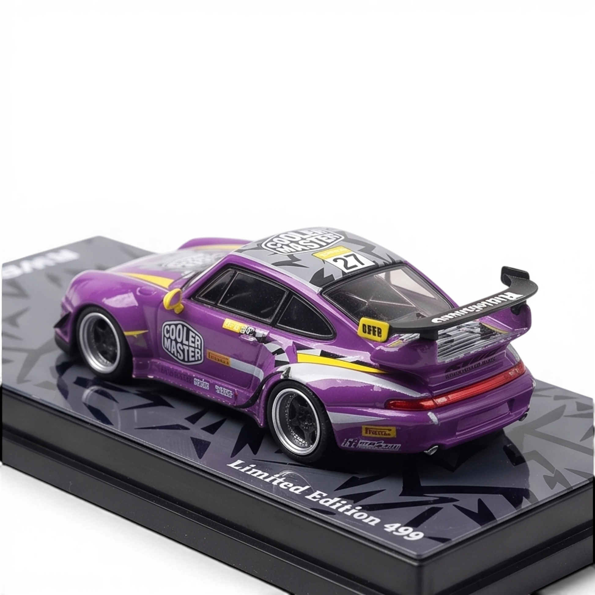 Lot57Supplies Diecast Shop motokit RWB Modified 1:64 scale diecast car in purple Old Altar livery with rear spoiler