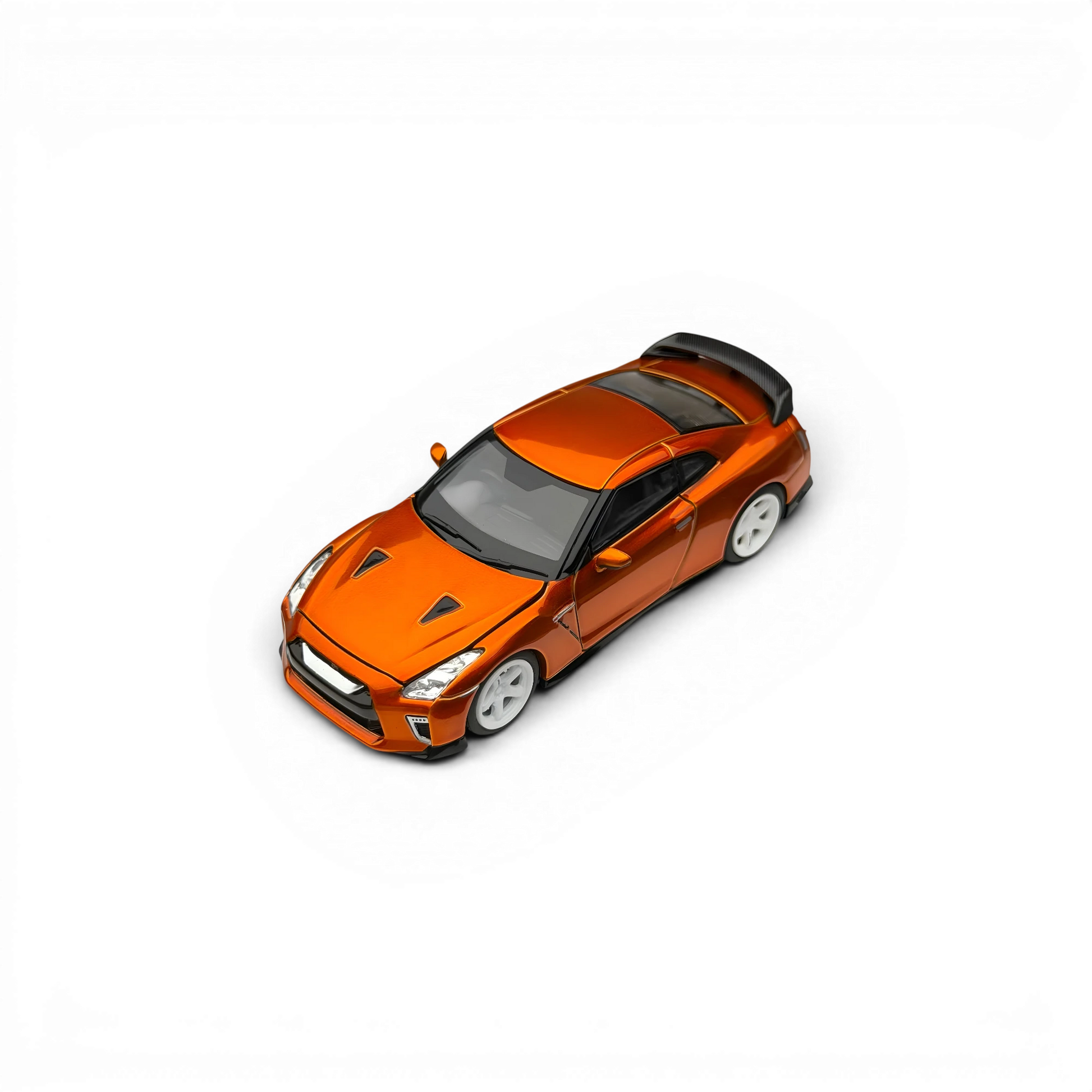 Lot57Supplies Diecast Shop 1:64 scale MOTORHELIX Nissan GT-R R35 2021 diecast model car in sunset orange with white wheels