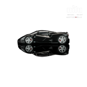 Lot57Supplies Diecast Shop black 1:64 scale MotorHelix Nilu model car with gull-wing doors and visible V12 engine.