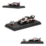 Lot57Supplies Diecast Shop MotorHelix RWB 964 #10 1:64 scale model car with engine replica. Black diecast with orange and pink racing stripes.