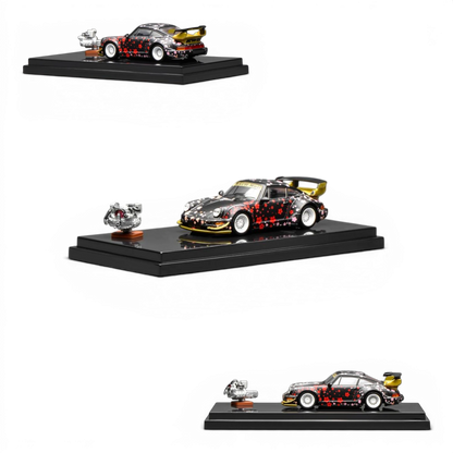 Lot57Supplies Diecast Shop MotorHelix RWB 964 Aoki Sakura 1:64 scale diecast model car with cherry blossom graphics and gold accents.