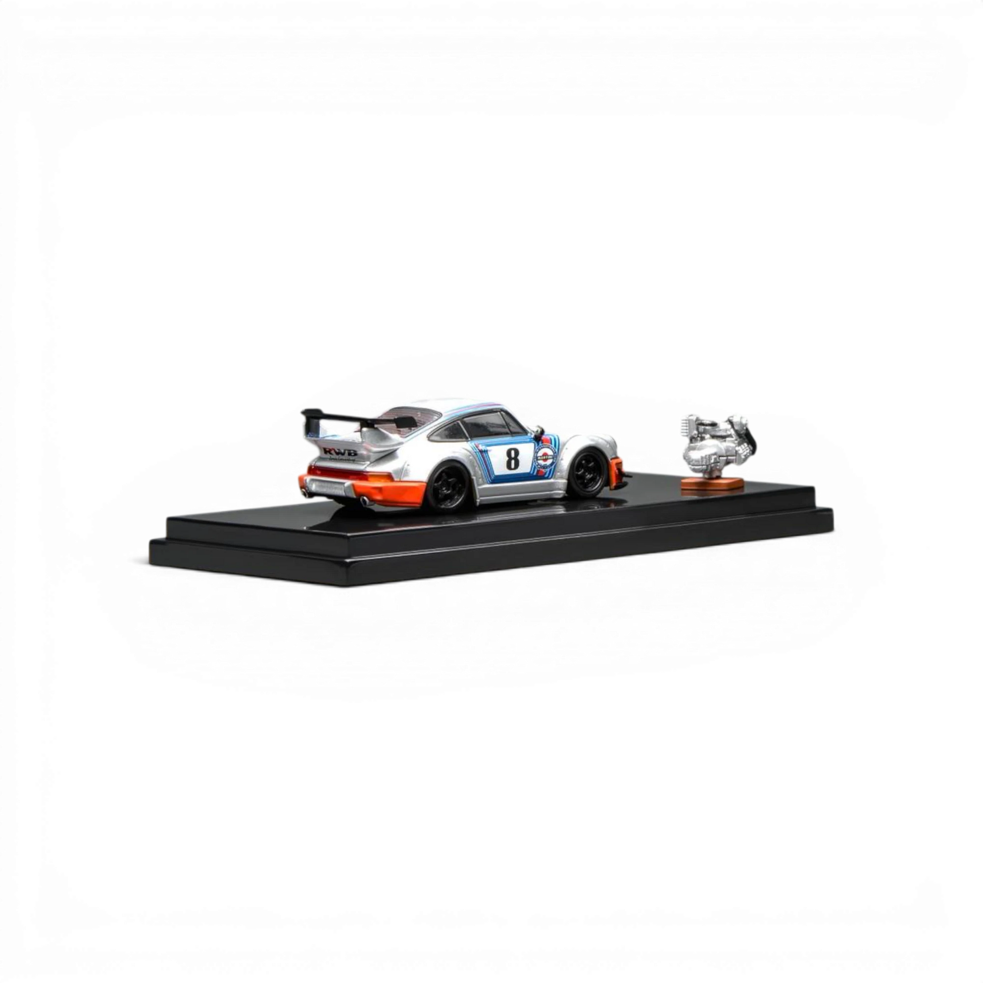 Lot57Supplies Diecast Shop MotorHelix RWB 964 Martini 1:64 scale diecast model car with engine replica.