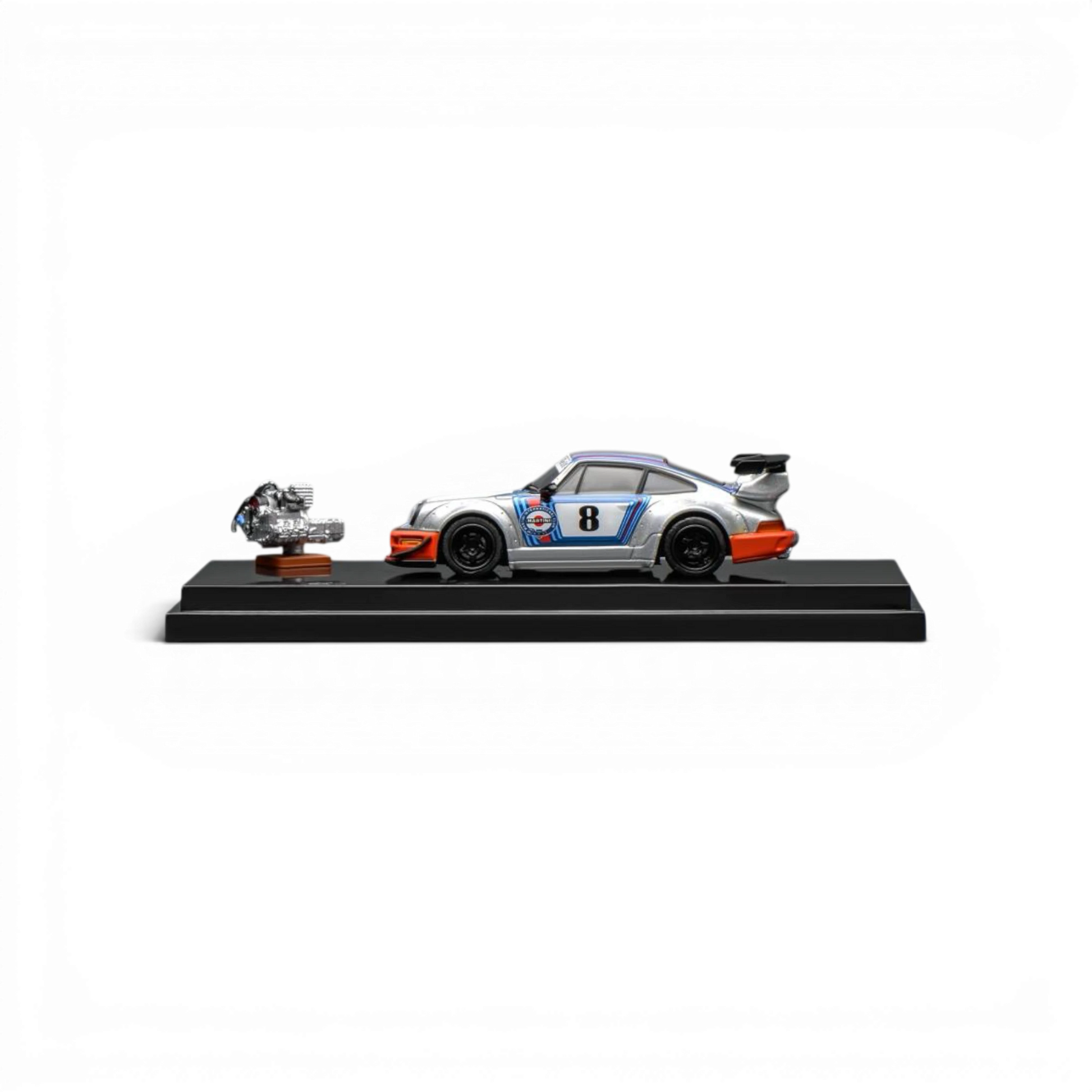 Lot57Supplies Diecast Shop MotorHelix RWB 964 Martini 1:64 scale diecast model car with engine replica.