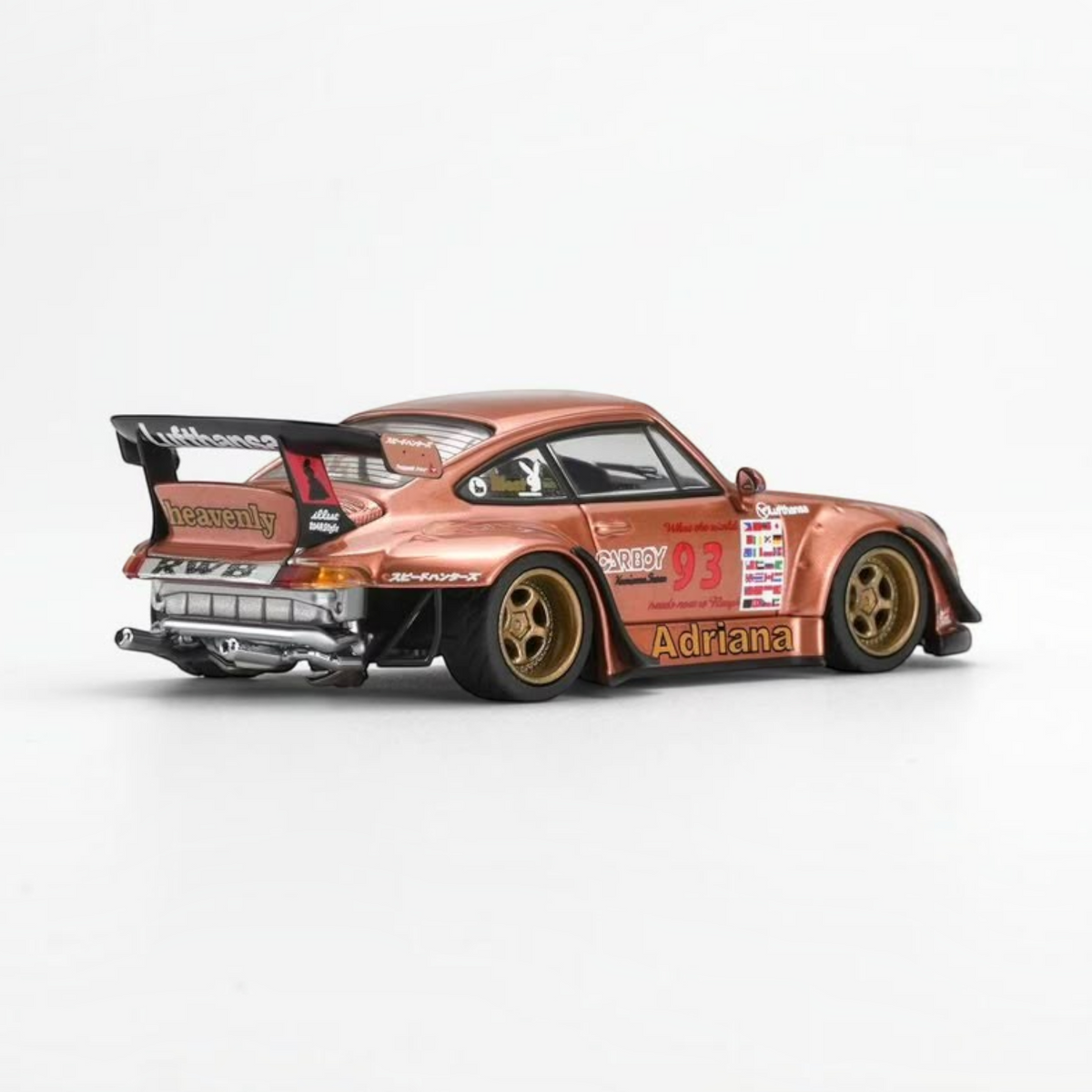 Lot57Supplies Diecast Shop MotorHelix RWB 993 diecast model car in metallic copper Adriana finish with gold wheels