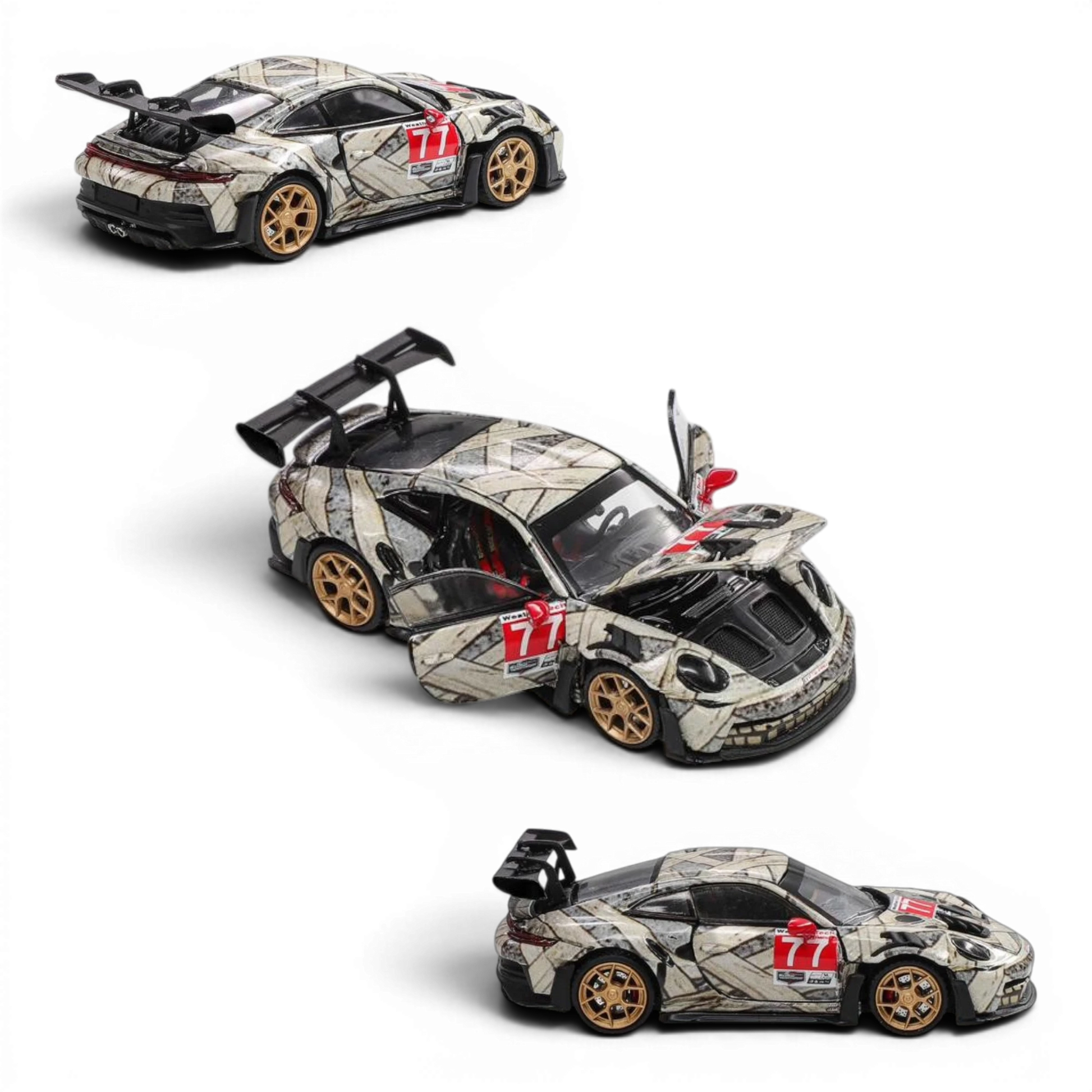 Lot57Supplies Diecast Shop 1:64 scale Demon King Auto 911RS diecast car with mummy livery, gold wheels, and open doors.