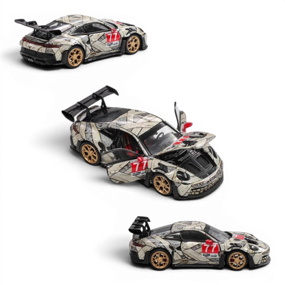 Lot57Supplies Diecast Shop 1:64 scale Demon King Auto 911RS diecast car with mummy livery, gold wheels, and open doors.