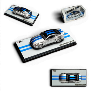 Lot57Supplies Diecast Shop TPC 1:64 scale 2014 Mustang diecast model car in GT silver with blue racing stripes