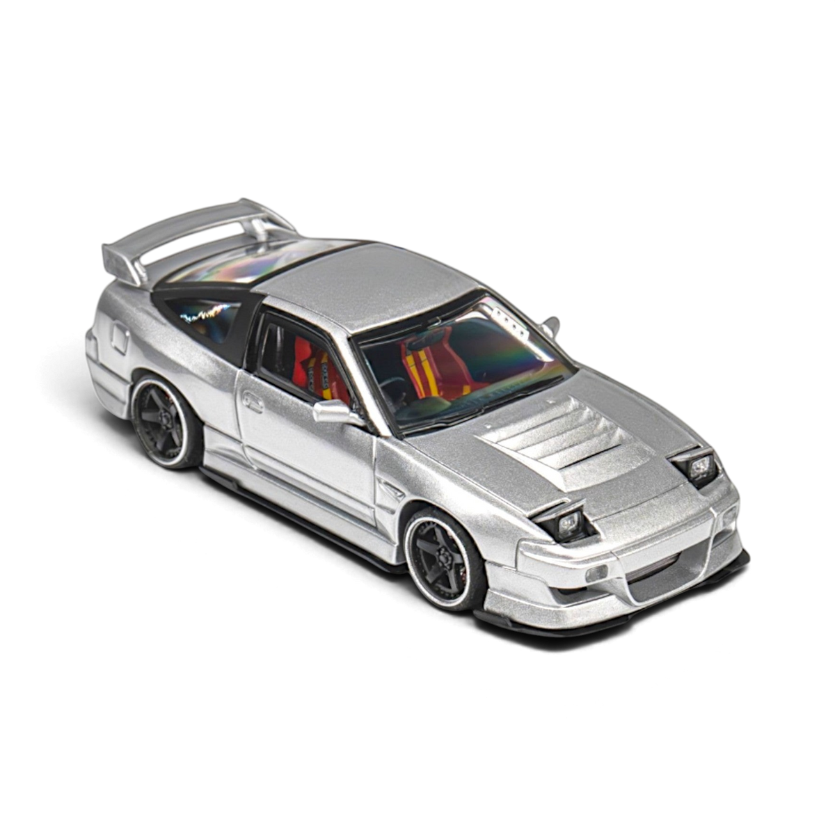Lot57Supplies Diecast Shop MicroTurbo Nissan 180SX diecast model in metallic silver with Rocket Bunny body kit