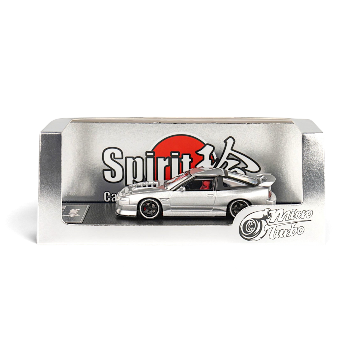 Lot57Supplies Diecast Shop MicroTurbo Nissan 180SX in metallic silver with Rocket Bunny kit in display packaging