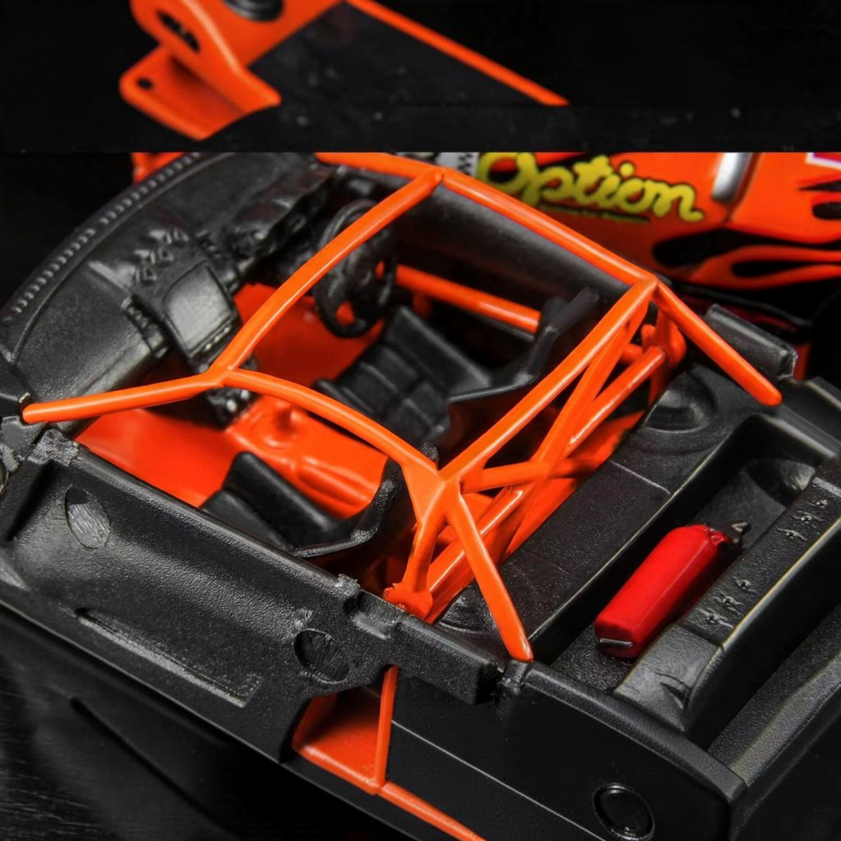 Lot57Supplies Diecast Shop 1:64 scale Nissan Fairlady Z Z33 Option Stream Z diecast model interior with orange roll cage