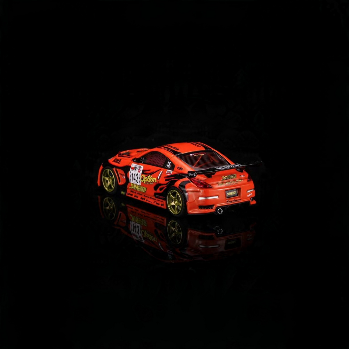 Lot57Supplies Diecast Shop 1:64 scale orange Nissan Fairlady Z Z33 Option Stream Z diecast model car with black decals