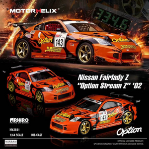 Lot57Supplies Diecast Shop 1:64 scale orange Nissan Fairlady Z Z33 Option Stream Z diecast model with racing decals
