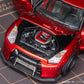 Lot57Supplies Diecast Shop PGM Nissan R35 widebody diecast model in metallic red with open hood and detailed engine