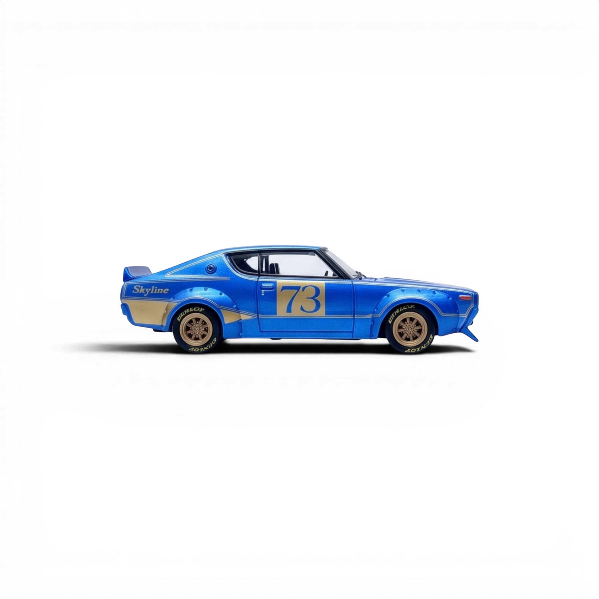 Lot57Supplies Diecast Shop Inno64 Nissan Skyline 2000 GT-R KPGC10 racing concept diecast model in blue with gold trim