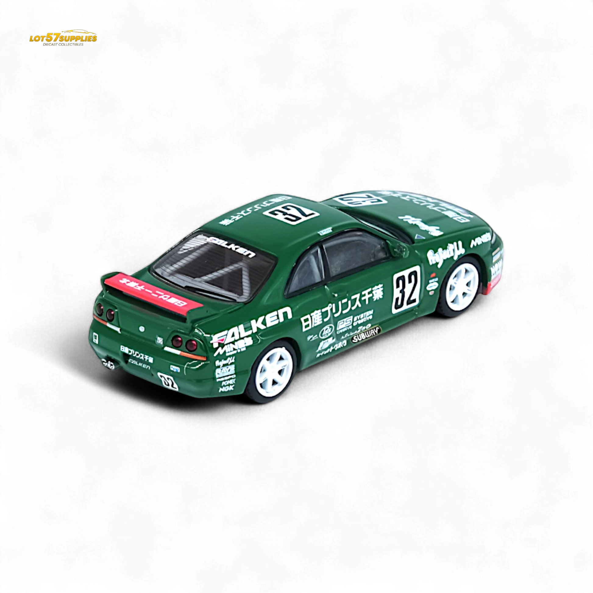 Lot57Supplies Diecast Shop 1:64 scale Inno64 Nissan Skyline GT-R R33 in green Falken livery with number 32