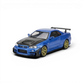 MOTORHELIX Nissan Skyline GT-R R34 Customized, 1:64 scale diecast model in Bayside Blue with GT aero kit and carbon fiber hood.