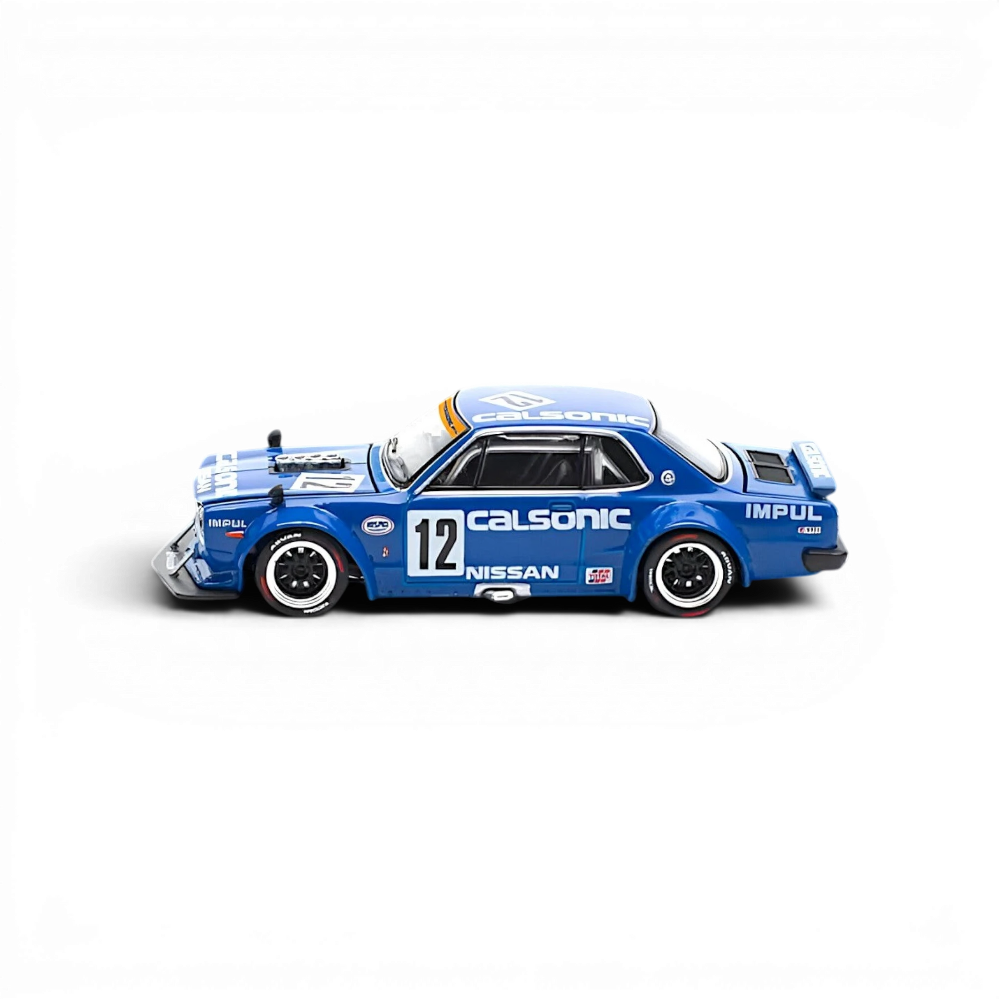Lot57Supplies Diecast Shop 1:64 scale PopRace Nissan Skyline GT-R V8 Drift Hakosuka in Calsonic blue racing livery