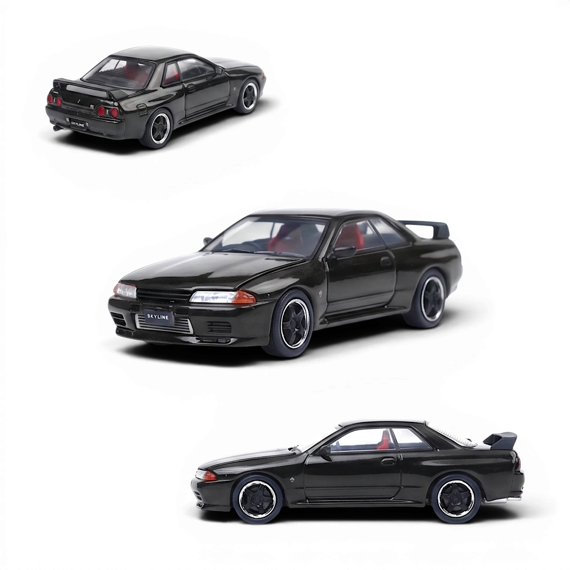 Cool ART Nissan Skyline GT-R R32 diecast model from Lot57Supplies Diecast Shop with black rims and openable hood.