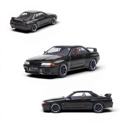 Cool ART Nissan Skyline GT-R R32 diecast model from Lot57Supplies Diecast Shop with black rims and openable hood.