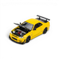 Lot57Supplies Diecast Shop Lightning Yellow 1:64 scale MOTORHELIX Nissan Skyline GT-R R34 with GT Aero Kit and open hood showing engine detail.