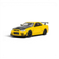 Lot57Supplies Diecast Shop: Yellow 1:64 scale diecast model of a customized Nissan Skyline GT-R R34 with GT aero kit and carbon fiber hood.