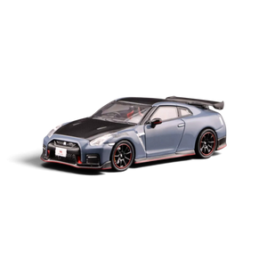 Lot57Supplies Diecast Shop 1:64 scale INNO64 Nissan Skyline GT-R R35 Nismo model car in stealth gray with carbon hood.