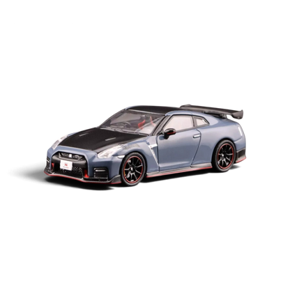 Lot57Supplies Diecast Shop 1:64 scale INNO64 Nissan Skyline GT-R R35 Nismo model car in stealth gray with carbon hood.