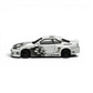Lot57Supplies Diecast Shop 1:64 scale white Nissan Skyline R34 GT-R model with black flame graphics and racing decals.