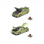 Lot57Supplies Diecast Shop Cool ART 1:64 scale jade green Nissan Skyline GT-R R34 diecast model with openable parts