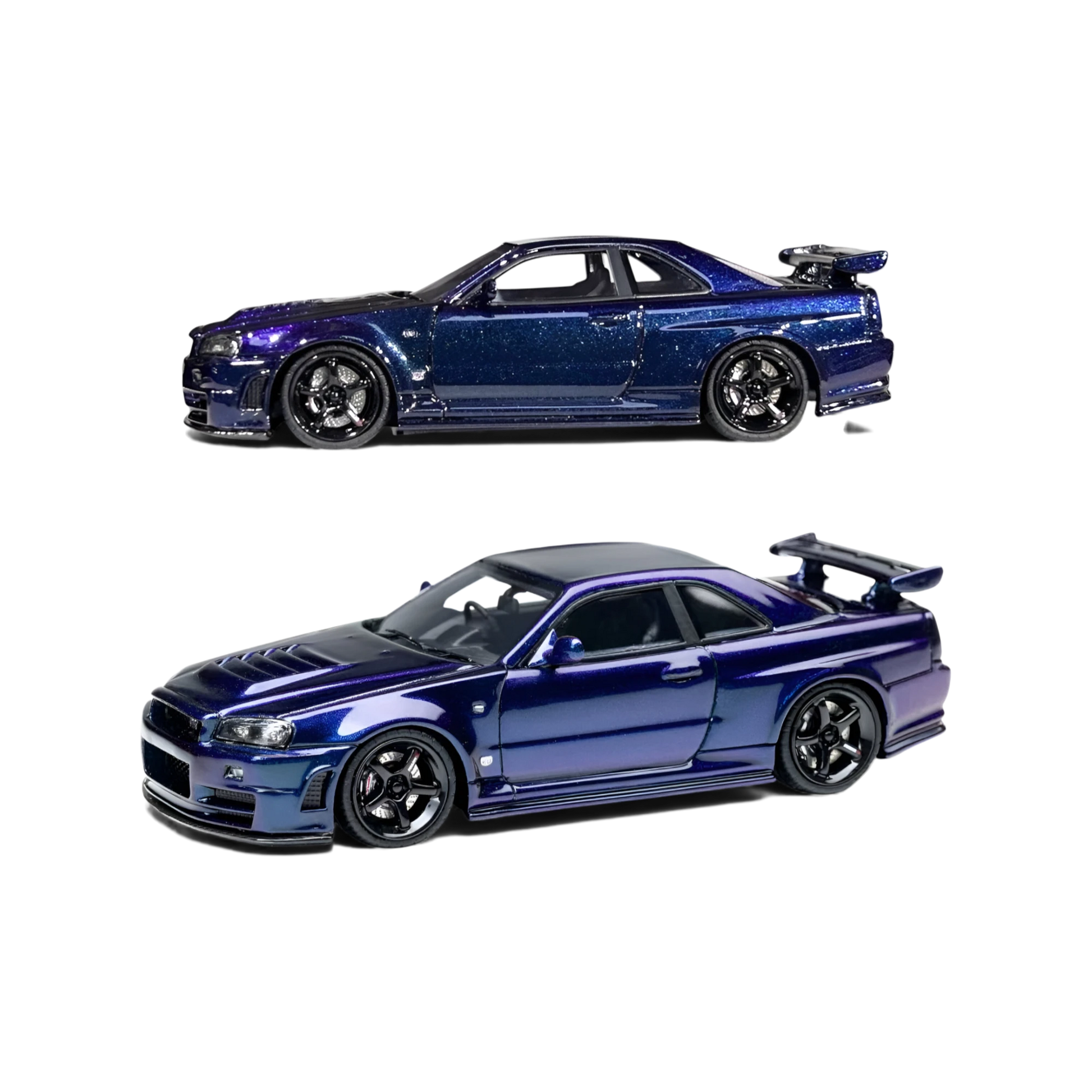 Lot57Supplies Diecast Shop 1:64 scale Cars' Lounge Nissan Skyline GT-R R34 Z-TUNE model in metallic Midnight Purple.